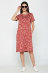 Zivame Knit Cotton Knee Length Nightdress - Burnt Brick — thumbnail 3